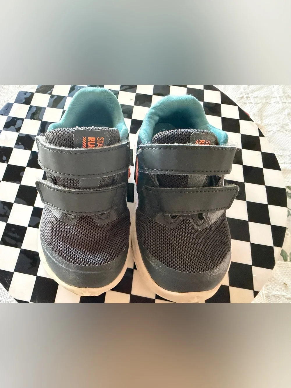 Nike Kids Gray & Teal Velcro Sneakers with Orange Swoosh